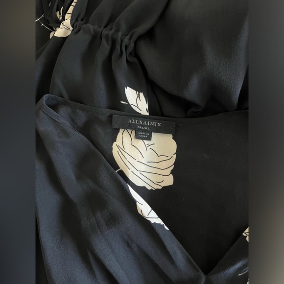 NWOT All Saints Black with Cream Lavete Rodin Smocked Floral Silk Dress Size S - Picture 10 of 11